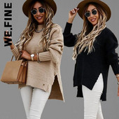 We.Smalki trikotāžas sieviešu džemperis Jauns džemperis, silti džemperi sievietēm ar O veida kakla izgriezumu korejiešu brīvajam laikam sieviešu brīvais džemperis, vienkāršs sieviešu džemperis