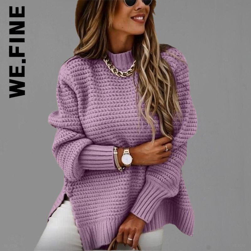 We.Smalki trikotāžas sieviešu džemperis Jauns džemperis, silti džemperi sievietēm ar O veida kakla izgriezumu korejiešu brīvajam laikam sieviešu brīvais džemperis, vienkāršs sieviešu džemperis