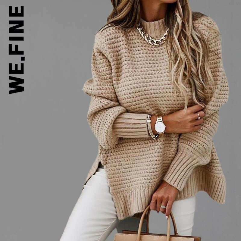 We.Smalki trikotāžas sieviešu džemperis Jauns džemperis, silti džemperi sievietēm ar O veida kakla izgriezumu korejiešu brīvajam laikam sieviešu brīvais džemperis, vienkāršs sieviešu džemperis