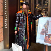 Γυναικεία χρωματική αντίθεση Πάρκα μεσαίου μήκους Χοντρό χειμωνιάτικο φερμουάρ Casual παλτό Γυναικείο ζεστό βαμβακερό μπουφάν με κουκούλα