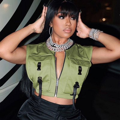 Ženski proljetni prsluk Kratka jakna bez rukava, džepovi, kopče, patentni zatvarači, majice bez rukava Seksi radna odjeća Cargo 2022. Ulična odjeća, jesenski prsluk Y2K