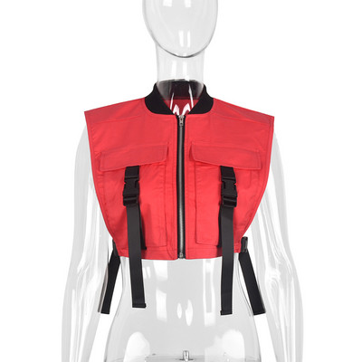 Ženski proljetni prsluk Kratka jakna bez rukava, džepovi, kopče, patentni zatvarači, majice bez rukava Seksi radna odjeća Cargo 2022. Ulična odjeća, jesenski prsluk Y2K