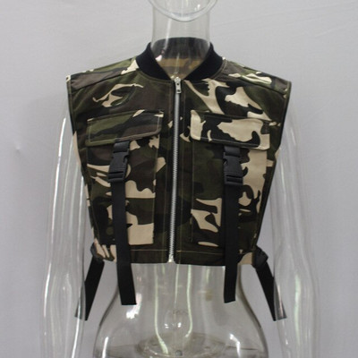 Ženski proljetni prsluk Kratka jakna bez rukava, džepovi, kopče, patentni zatvarači, majice bez rukava Seksi radna odjeća Cargo 2022. Ulična odjeća, jesenski prsluk Y2K