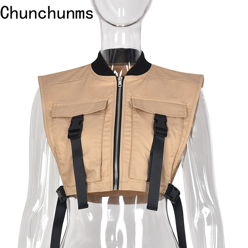 Ženski proljetni prsluk Kratka jakna bez rukava, džepovi, kopče, patentni zatvarači, majice bez rukava Seksi radna odjeća Cargo 2022. Ulična odjeća, jesenski prsluk Y2K