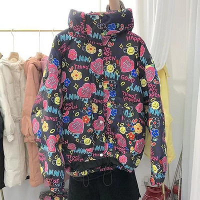 Ziemas jauna sieviešu jaka dūnu kokvilnas jaka Sieviešu korejiešu brīva, bieza un ar kapuci vidēja garuma Parka silts, garām piedurknēm