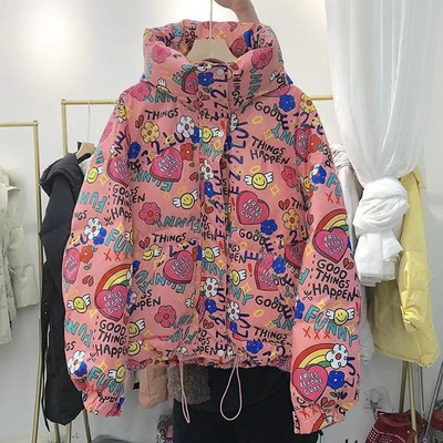 Ziemas jauna sieviešu jaka dūnu kokvilnas jaka Sieviešu korejiešu brīva, bieza un ar kapuci vidēja garuma Parka silts, garām piedurknēm