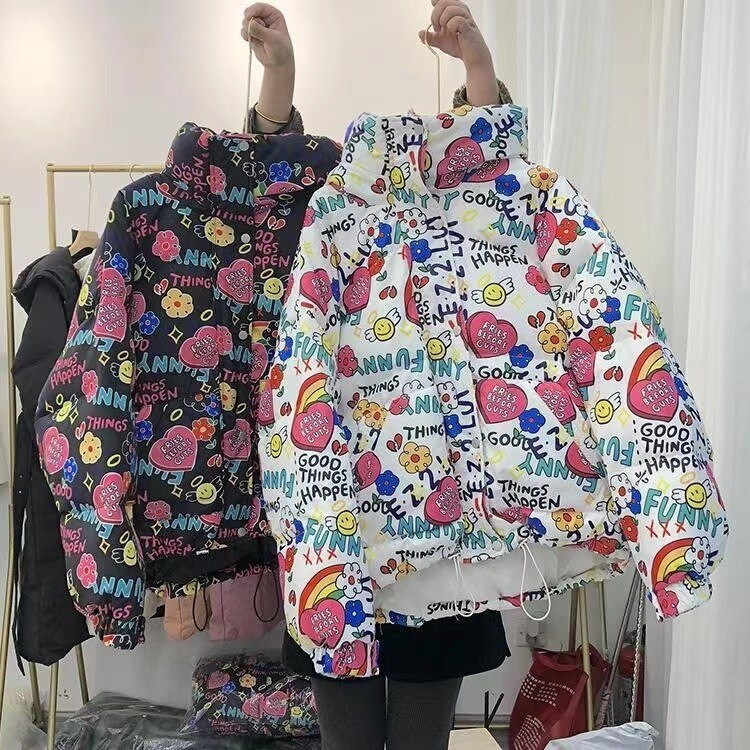 Ziemas jauna sieviešu jaka dūnu kokvilnas jaka Sieviešu korejiešu brīva, bieza un ar kapuci vidēja garuma Parka silts, garām piedurknēm