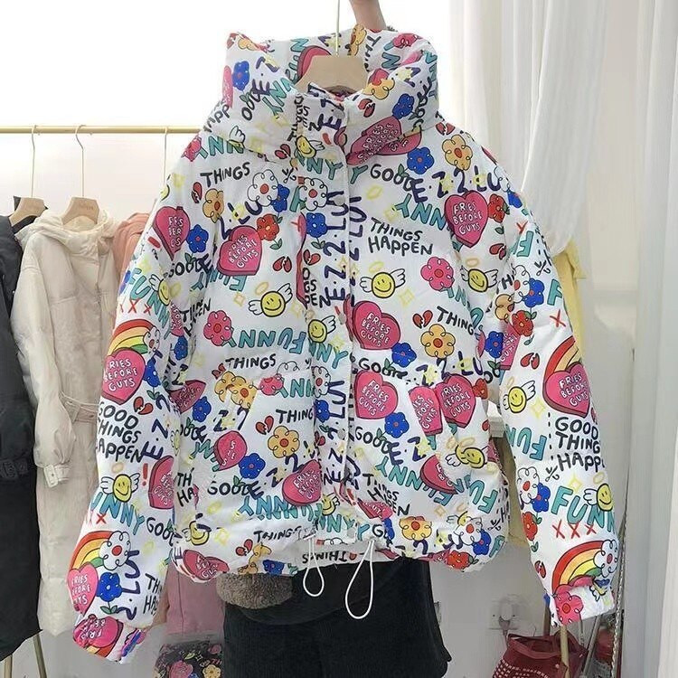 Ziemas jauna sieviešu jaka dūnu kokvilnas jaka Sieviešu korejiešu brīva, bieza un ar kapuci vidēja garuma Parka silts, garām piedurknēm