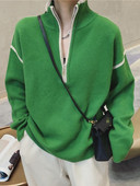 Női őszi téli ruházat 2022 új cipzáras, álló gallér, csíkos pulóver, női meleg pulóver, nagyméretű női pulóver