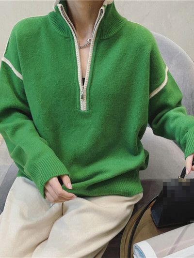 Női őszi téli ruházat 2022 új cipzáras, álló gallér, csíkos pulóver, női meleg pulóver, nagyméretű női pulóver