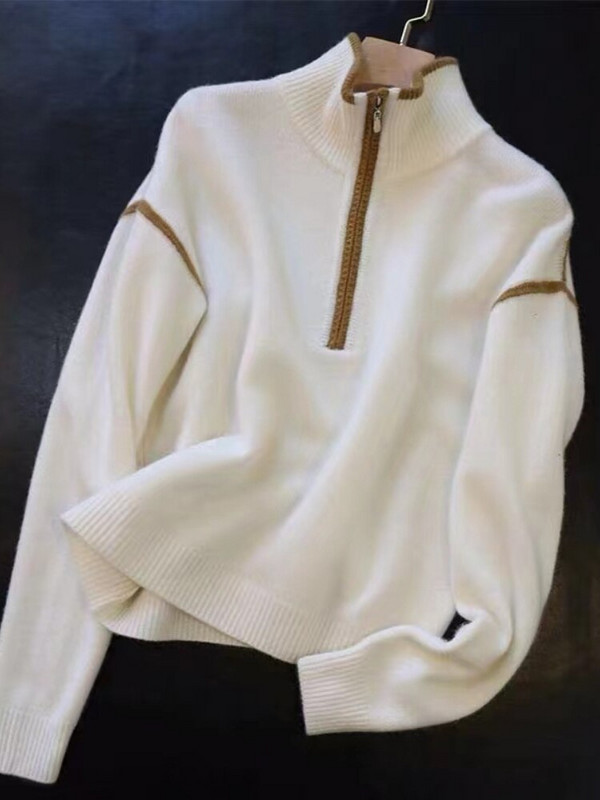 Női őszi téli ruházat 2022 új cipzáras, álló gallér, csíkos pulóver, női meleg pulóver, nagyméretű női pulóver