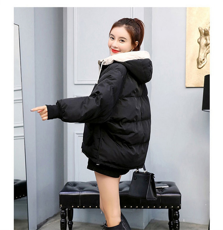 Téli meleg kapucnis kabát női 2022 új, vastag, bő pamut kabát női fehér alkalmi vékony steppelt szélálló felsőruházat