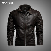 2021 Φθινοπωρινό χειμερινό ανδρικό δερμάτινο μπουφάν Fleece Stand Γιακάς PU Αντρικό μπουφάν με φερμουάρ μοτοσικλέτας Αντιανεμικό Μπουφάν Ανδρικό παλτό Ρούχα