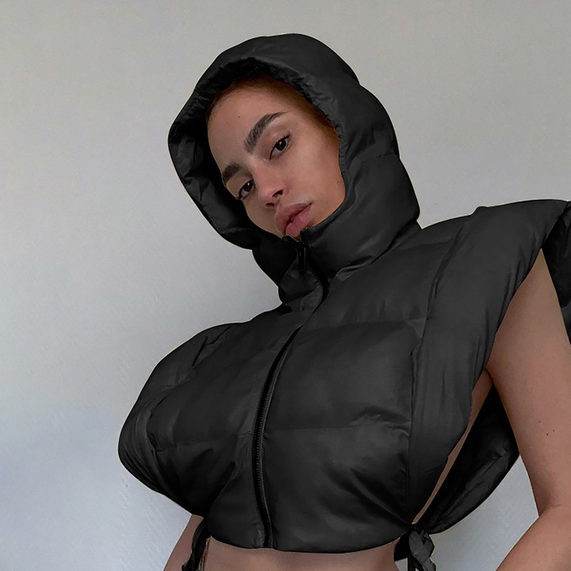 Sievietes piesien seksīgus vestu parkus ar iedobi sāniem ar kapuci ziemas pavasara jakas bezpiedurknēm.