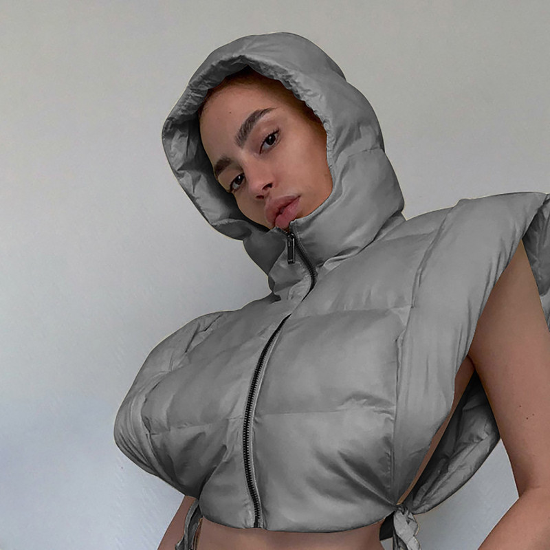 Sievietes piesien seksīgus vestu parkus ar iedobi sāniem ar kapuci ziemas pavasara jakas bezpiedurknēm.