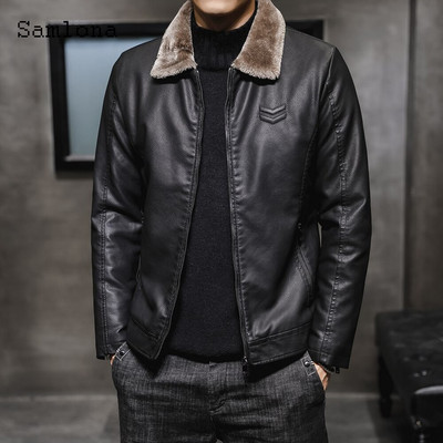 Samlona Liela izmēra 4xl Vīriešu Pu ādas jakas ar samtu 2021. gada ziemas jaka Biker mākslīgās ādas mēteļi modes mēteļi ar rāvējslēdzēju