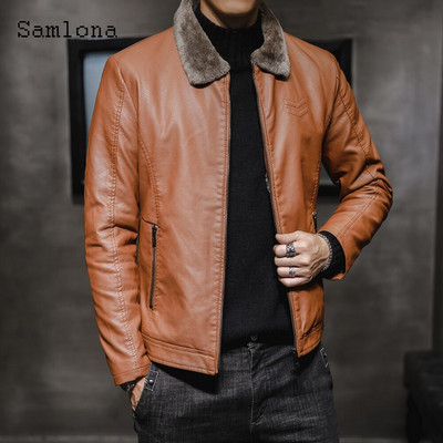 Samlona Liela izmēra 4xl Vīriešu Pu ādas jakas ar samtu 2021. gada ziemas jaka Biker mākslīgās ādas mēteļi modes mēteļi ar rāvējslēdzēju