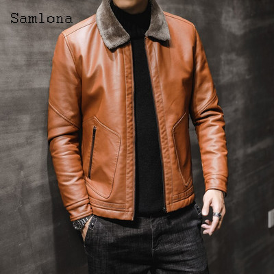 Samlona Liela izmēra 4xl Vīriešu Pu ādas jakas ar samtu 2021. gada ziemas jaka Biker mākslīgās ādas mēteļi modes mēteļi ar rāvējslēdzēju