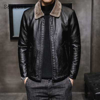 Samlona Liela izmēra 4xl Vīriešu Pu ādas jakas ar samtu 2021. gada ziemas jaka Biker mākslīgās ādas mēteļi modes mēteļi ar rāvējslēdzēju
