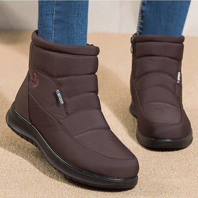 Sieviešu zābaki Sieviešu puszābaki ziemas apaviem Sieviešu 2022 Jauni silti ādas sniega zābaki Ūdensizturīgi plakani Botas Femininas Botines ar rāvējslēdzēju