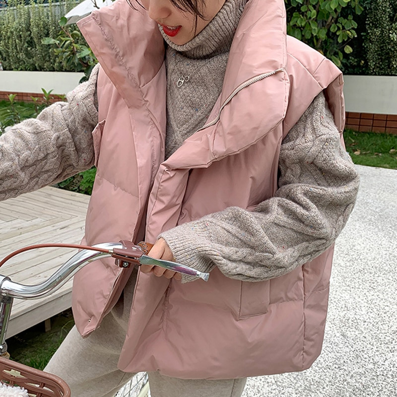 Ζεστό χειμωνιάτικο χοντρό ροζ τανκ Γυναικεία όλα ταίριασμα μαύρο γιλέκο αμάνικο κομψό γιλέκο Κορεατική μόδα Lady εσώρουχα Νέα