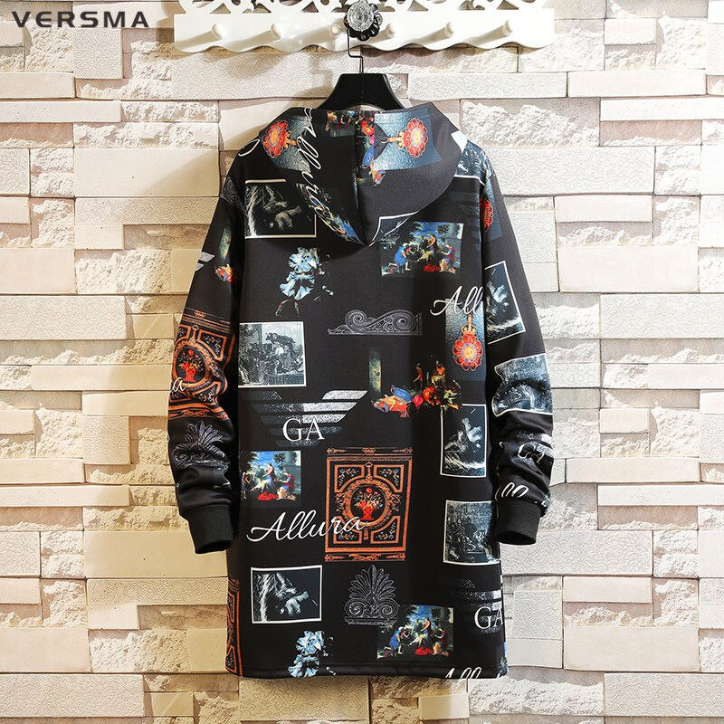 VERSMA korejiešu gotikas apģērbi vīriešu garie mēteļi zēniem pavasara Harajuku vīriešu jaka mētelis ar garu kapuci mētelis 5XL Dropshipping