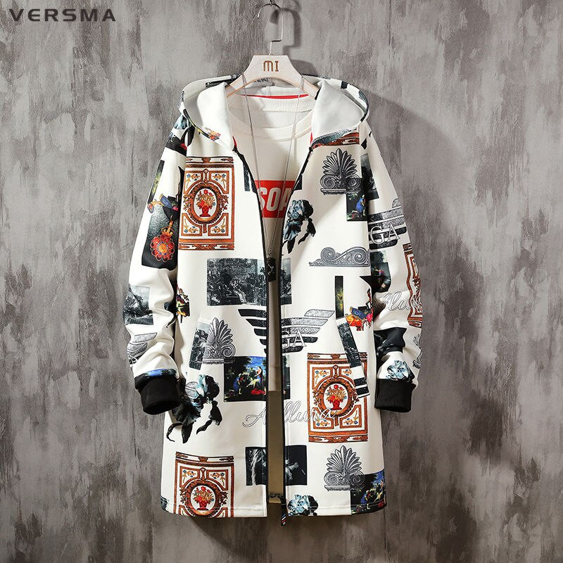 VERSMA korejiešu gotikas apģērbi vīriešu garie mēteļi zēniem pavasara Harajuku vīriešu jaka mētelis ar garu kapuci mētelis 5XL Dropshipping