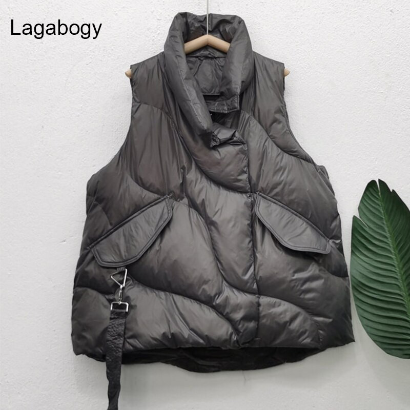 Lagabogy jauns rudens ziemas sieviešu īss balts pīles dūnu veste sieviešu brīvs silts mētelis vēja necaurlaidīgs rāvējslēdzējs veste brūna bez piedurknēm