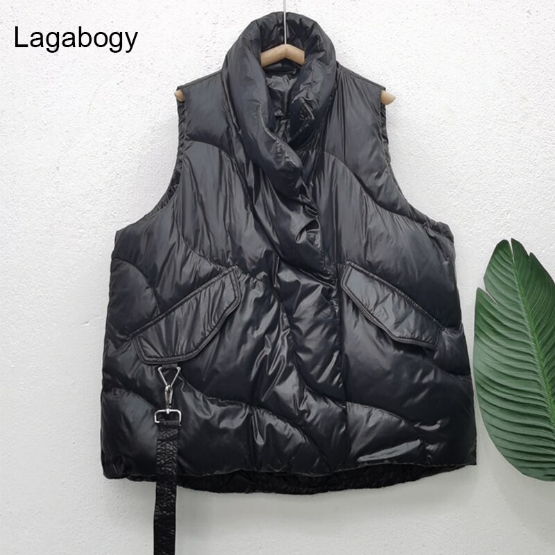 Lagabogy jauns rudens ziemas sieviešu īss balts pīles dūnu veste sieviešu brīvs silts mētelis vēja necaurlaidīgs rāvējslēdzējs veste brūna bez piedurknēm