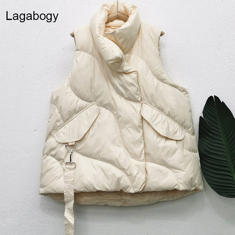 Lagabogy jauns rudens ziemas sieviešu īss balts pīles dūnu veste sieviešu brīvs silts mētelis vēja necaurlaidīgs rāvējslēdzējs veste brūna bez piedurknēm