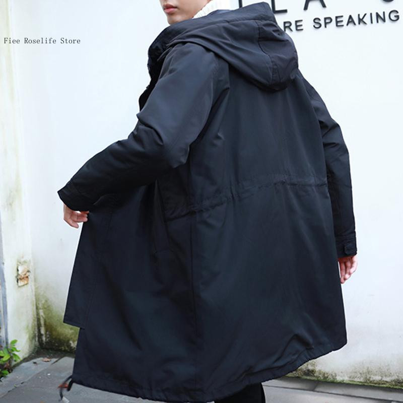 Crni kaput Ležerne jakne Velika veličina 6XL 7XL 8XL Proljeće Jesen Dugi kaput Muška modna vjetrovka s kapuljačom