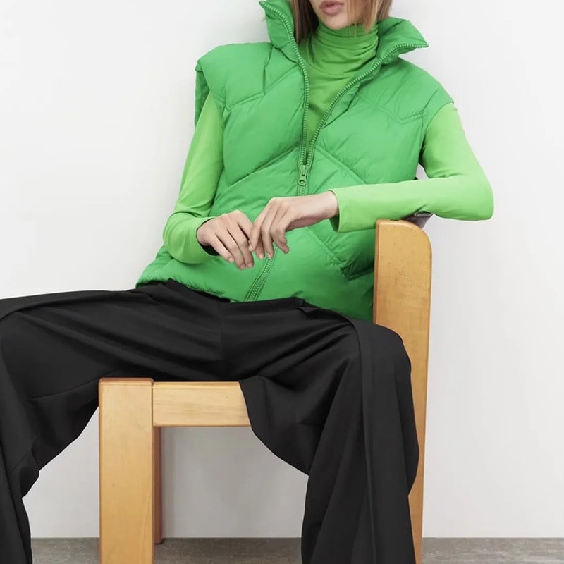 Sieviešu parka veste jakas mēteļi zaļi ar rāvējslēdzēju jaka Sieviešu ikdienas modes veste Sieviešu bezpiedurknēm masīvs sieviešu virsdrēbes