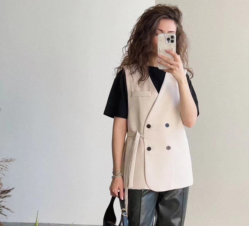 Nagy méretű M-3XL koreai változat öltöny mellény női rövid 2022 tavaszi új bő V-nyakú divatos mellény kabát női