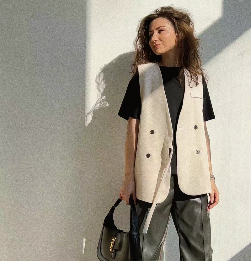 Nagy méretű M-3XL koreai változat öltöny mellény női rövid 2022 tavaszi új bő V-nyakú divatos mellény kabát női