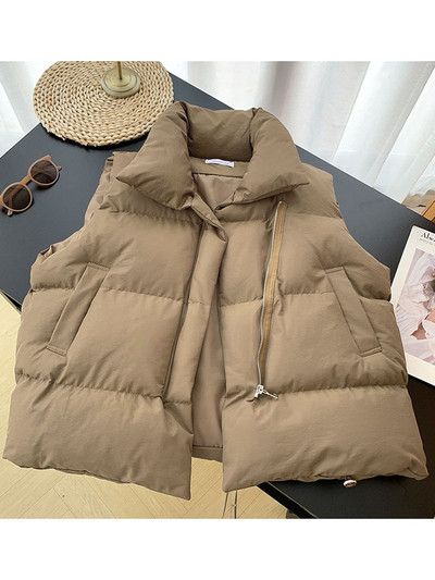 Sieviešu veste, stingra apkakle Sieviešu jaka bez piedurknēm Sieviešu ziemas silta jostasvieta Veste Sans Manche Femme