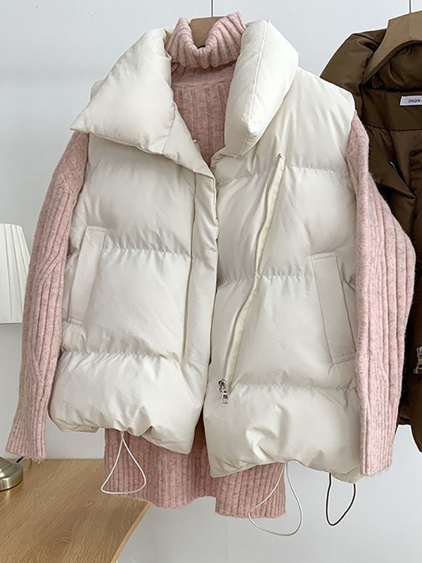 Sieviešu veste, stingra apkakle Sieviešu jaka bez piedurknēm Sieviešu ziemas silta jostasvieta Veste Sans Manche Femme