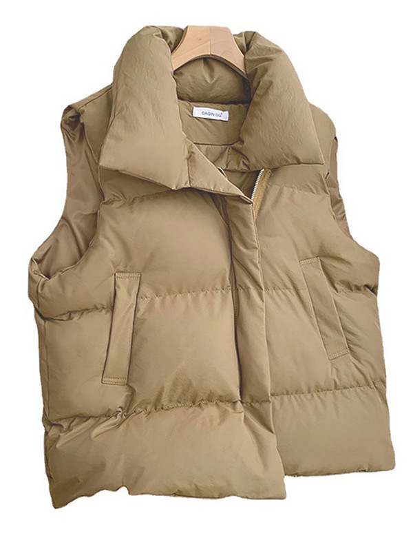 Sieviešu veste, stingra apkakle Sieviešu jaka bez piedurknēm Sieviešu ziemas silta jostasvieta Veste Sans Manche Femme