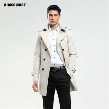 AIMENWANT Fashion Double Breasted Trench Ανδρικό Σχέδιο Λεπτή Εφαρμογή Επαγγελματικά casual Εξωτερικά ενδύματα Plus μέγεθος Προσαρμοσμένο παλτό Trench Φτηνές