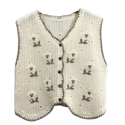 449B korejiešu boho sieviešu tamborētas adītas veste veste Vintage krāsains ziedu raksts bez piedurknēm jaka Retro hipiju dūnu