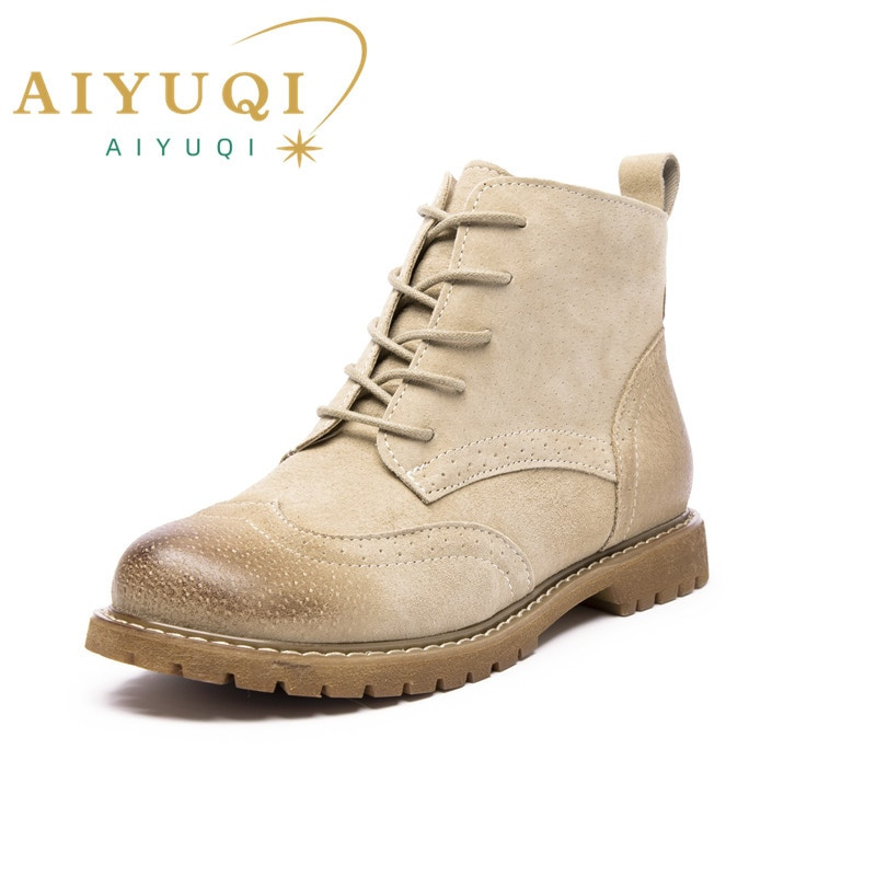 Sieviešu apavi 2022. gada pavasarī Sieviešu īsi  zābaki Zamšādas sieviešu zābaki Britu šņorējami Retro Trend sieviešu zābaki