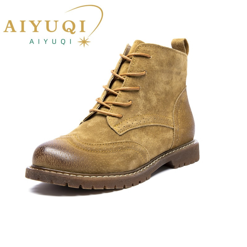 Sieviešu apavi 2022. gada pavasarī Sieviešu īsi  zābaki Zamšādas sieviešu zābaki Britu šņorējami Retro Trend sieviešu zābaki