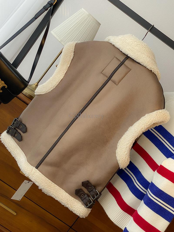 CNlalaxury 2022, rudens, ziema, sieviete, kas savieno jēra vilnu, ikdienas veste bez piedurknēm, ādas imitācijas, biezas vestes, kabatas veste