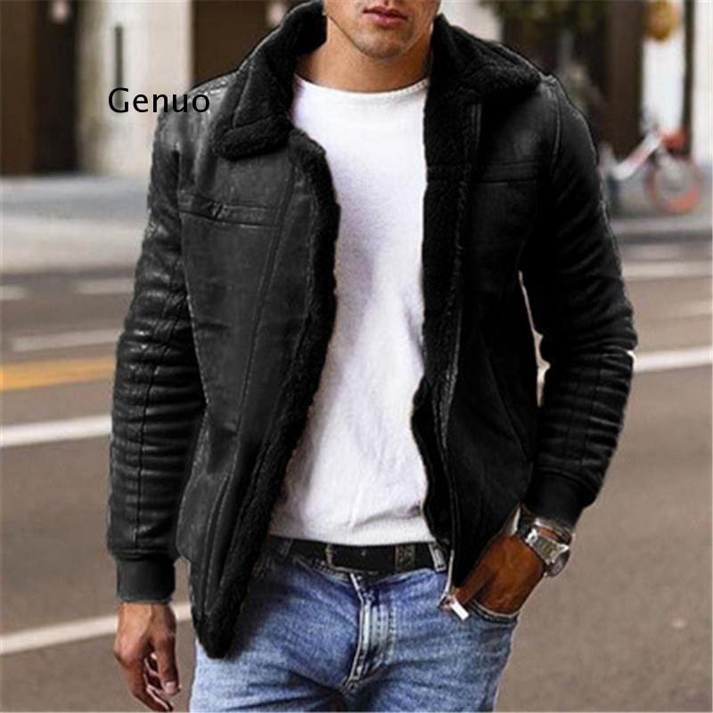 Jaunas vīriešu mākslīgās ādas jakas un mēteļi vīriešu flīsa odere ziemas siltie parki Virsdrēbes, biezas mākslīgās kažokādas ikdienas jakas