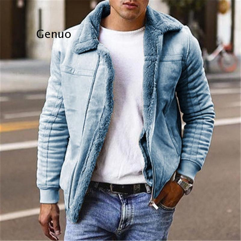 Jaunas vīriešu mākslīgās ādas jakas un mēteļi vīriešu flīsa odere ziemas siltie parki Virsdrēbes, biezas mākslīgās kažokādas ikdienas jakas