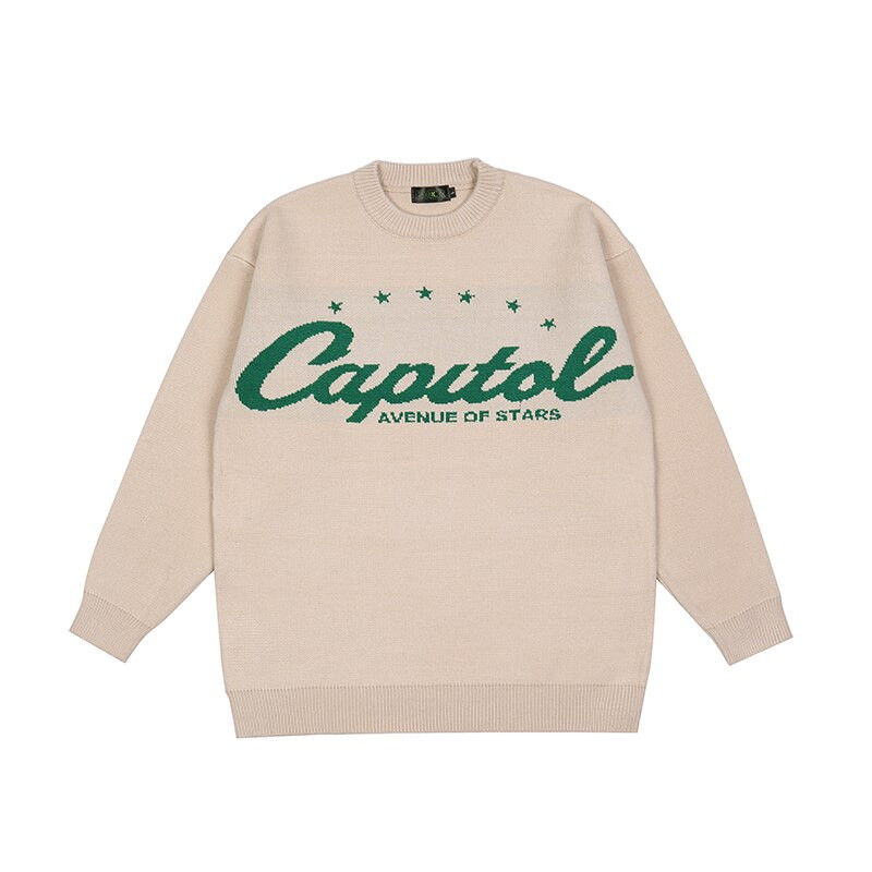 Brīvs džemperis ar apaļu apkakli sieviešu kaklasaites krāsas džemperis Star japāņu retro alfabēts High Street ikdienas pavasara un rudens džemperis 2022