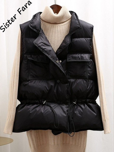 Māsa Fara baltā pīles dūnu veste mētelis bez piedurknēm, viegla dūnu veste sievietēm, ķermeņa silta, vēja necaurlaidīga, viegla, silta veste sievietēm Jauns