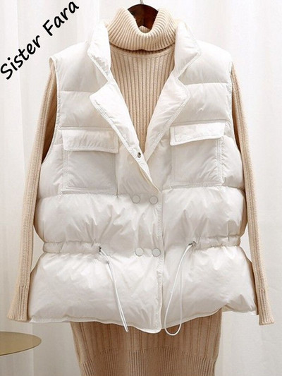 Māsa Fara baltā pīles dūnu veste mētelis bez piedurknēm, viegla dūnu veste sievietēm, ķermeņa silta, vēja necaurlaidīga, viegla, silta veste sievietēm Jauns