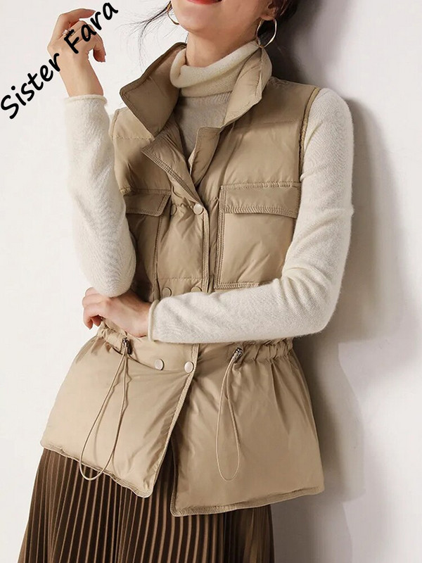 Māsa Fara baltā pīles dūnu veste mētelis bez piedurknēm, viegla dūnu veste sievietēm, ķermeņa silta, vēja necaurlaidīga, viegla, silta veste sievietēm Jauns