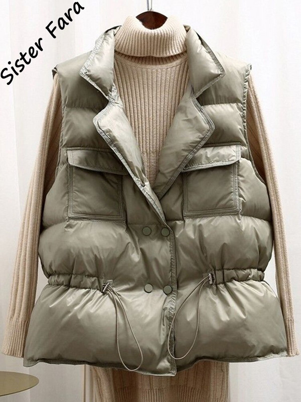 Māsa Fara baltā pīles dūnu veste mētelis bez piedurknēm, viegla dūnu veste sievietēm, ķermeņa silta, vēja necaurlaidīga, viegla, silta veste sievietēm Jauns