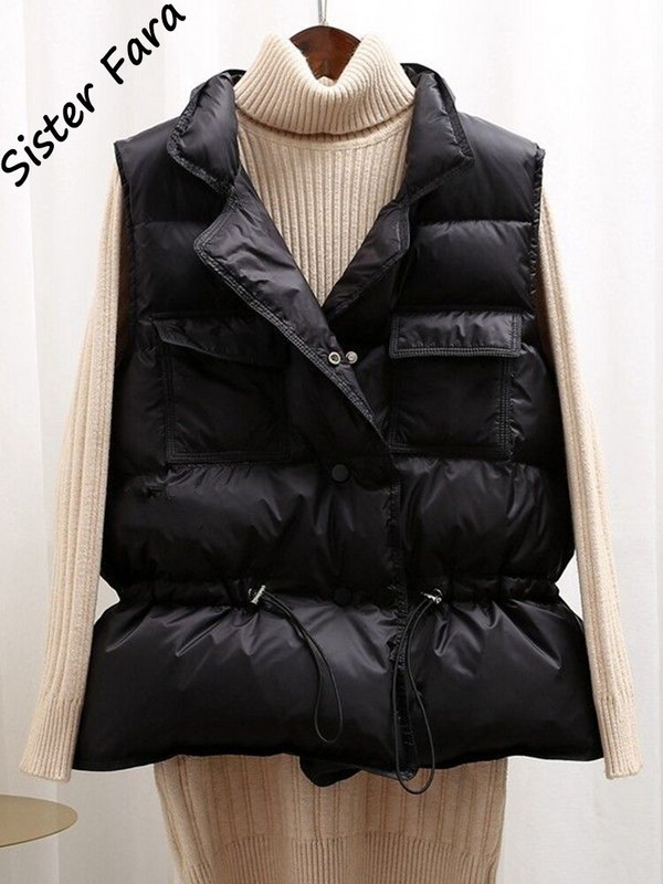 Māsa Fara baltā pīles dūnu veste mētelis bez piedurknēm, viegla dūnu veste sievietēm, ķermeņa silta, vēja necaurlaidīga, viegla, silta veste sievietēm Jauns